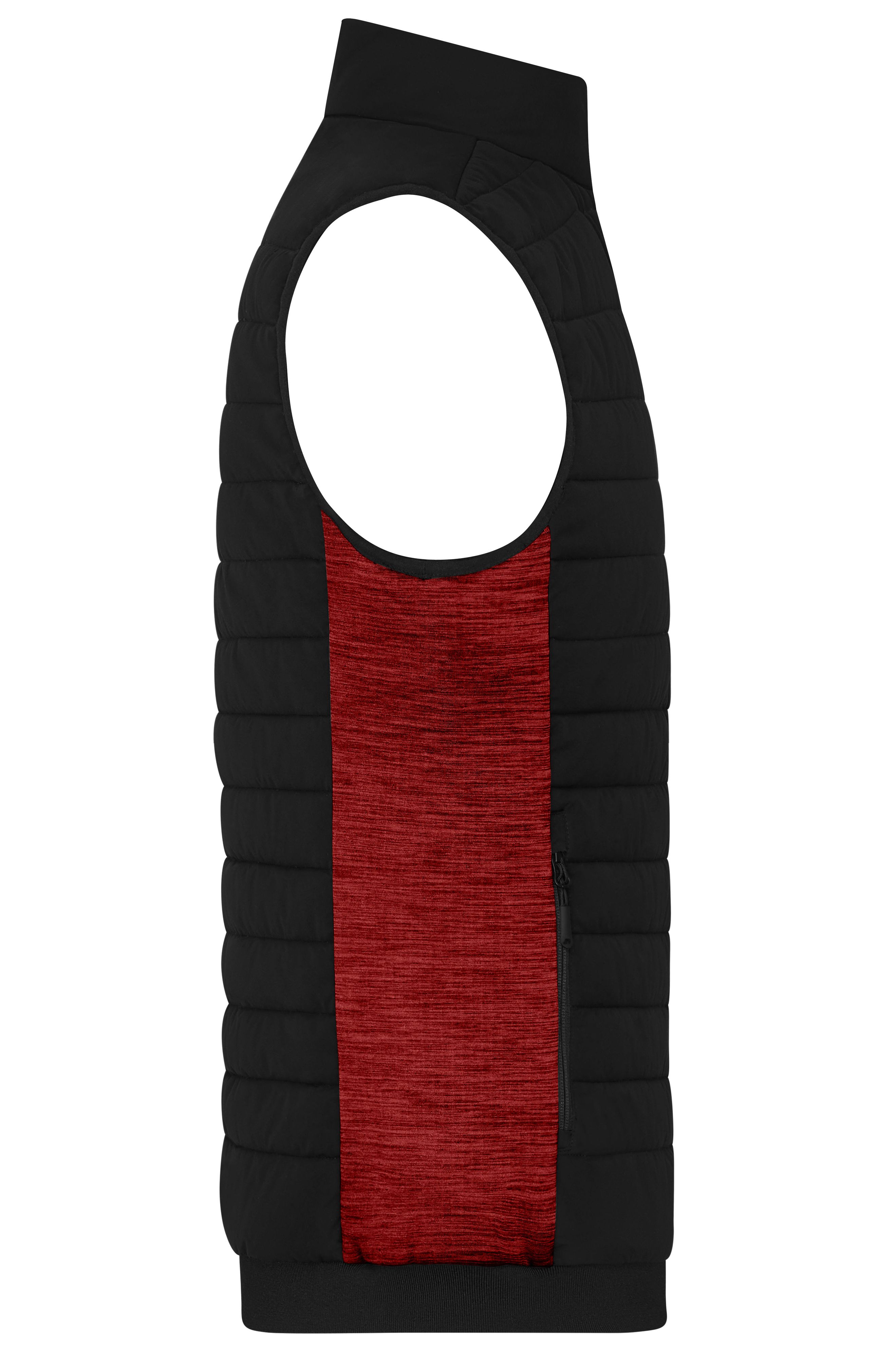 Herren Mens Padded Hybrid Vest Black Red Melange Daiber