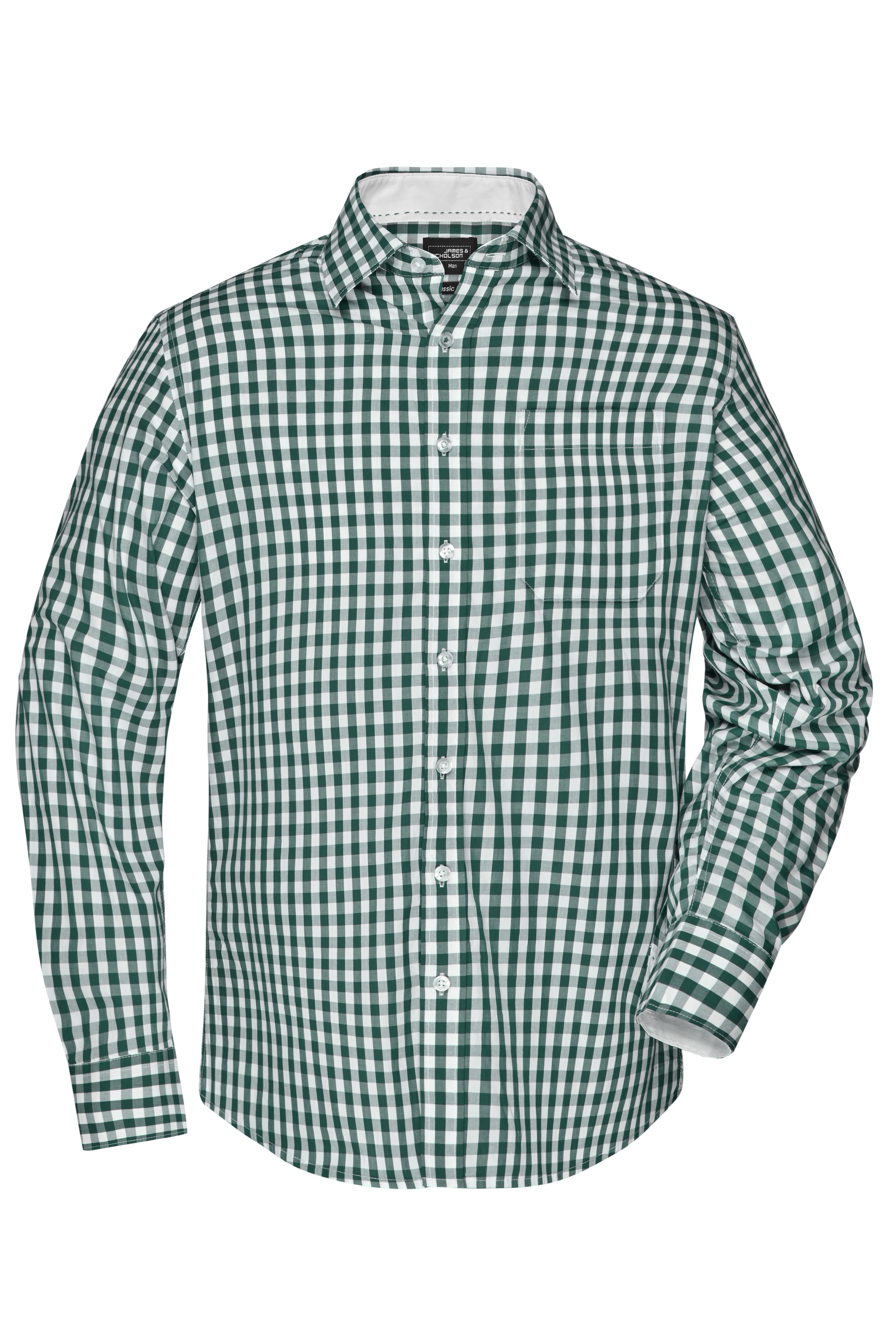 Men Men's Checked Shirt Forest-green/white-Daiber