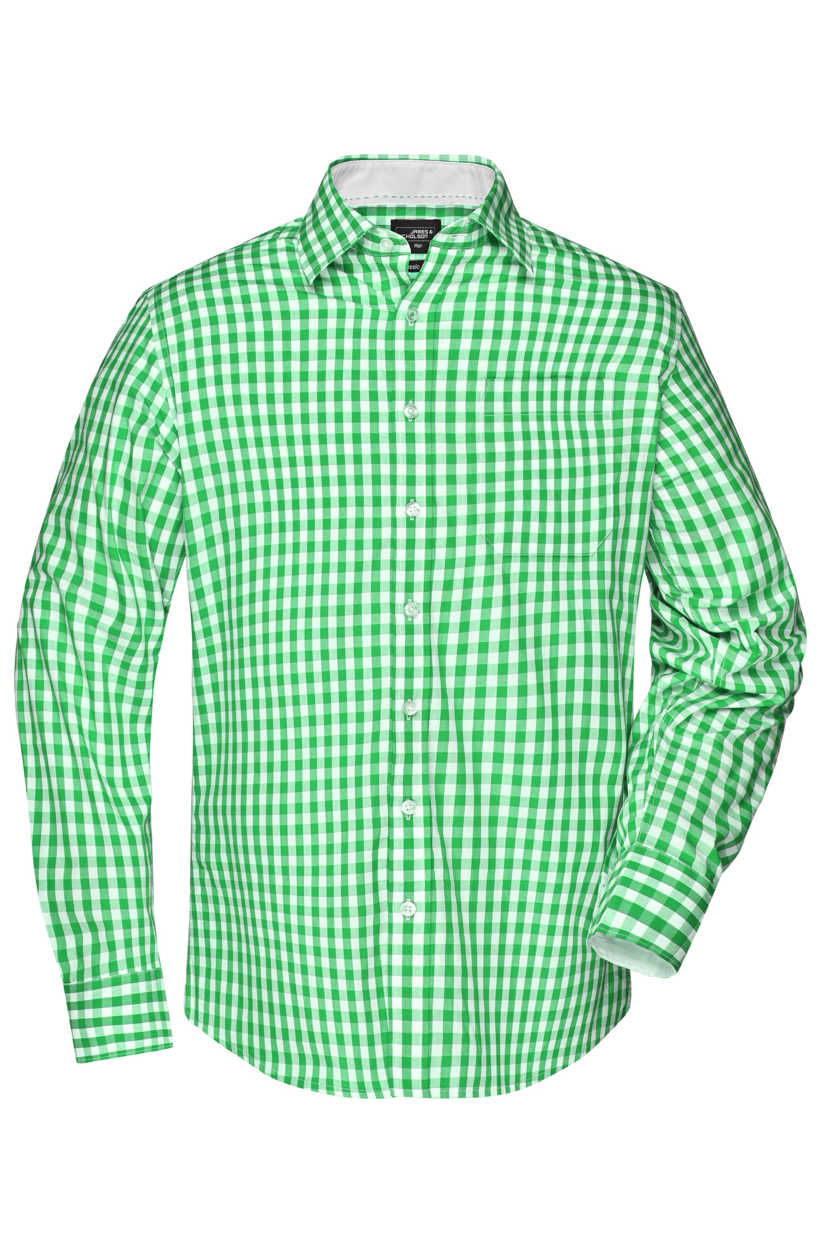 Men Men's Checked Shirt Green/white-Daiber