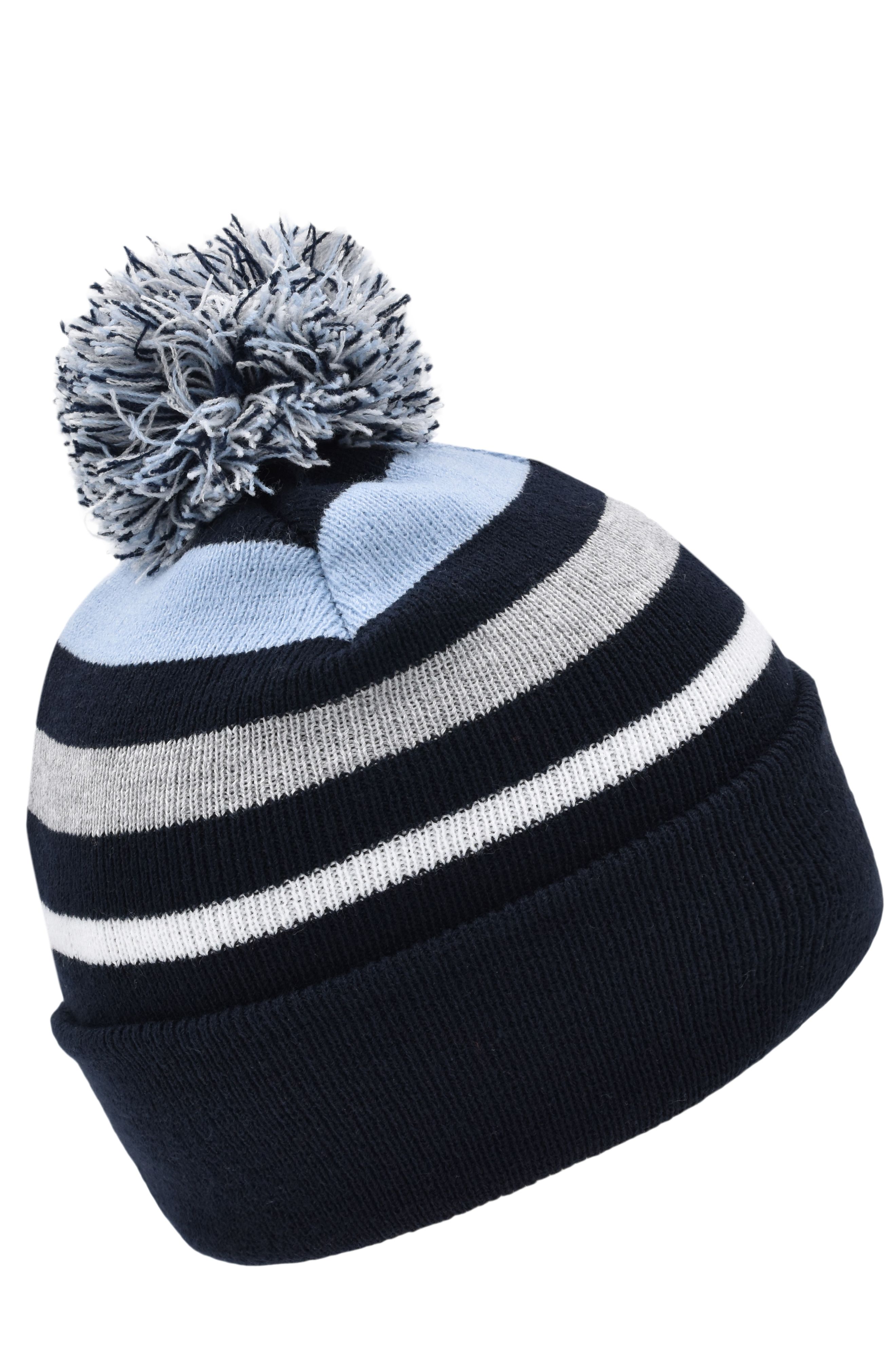 Unisex Striped Winter Beanie With Pompon Navy/light-blue-Daiber