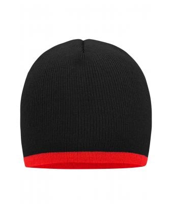 Unisex Beanie with Contrasting Border Black red Daiber