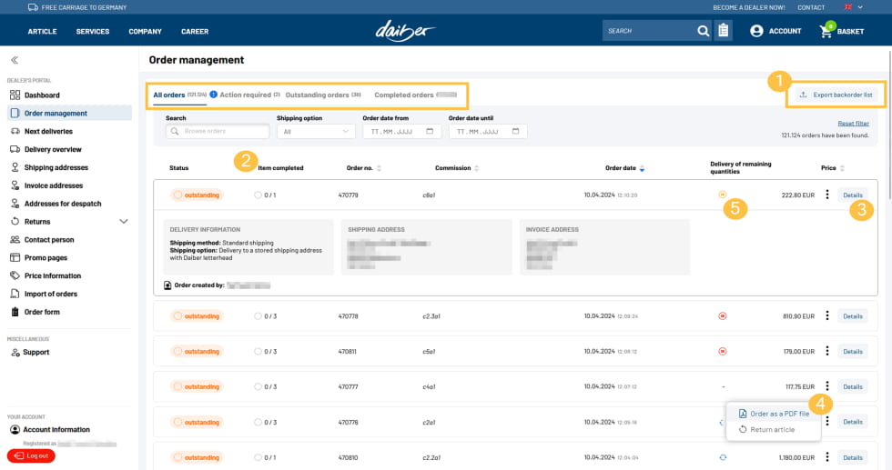 View all orders in order management